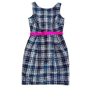 ☀️SALE☀️ Eliza J Navy Blue w/ Pink Belt Retro V-Back Sheath Dres Size: 4